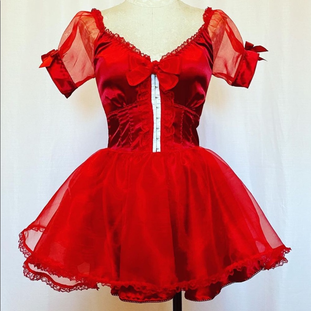 Handmade Red Satin Milkmaid Dress